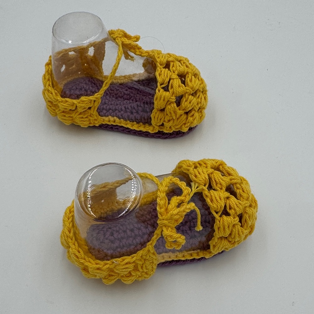 Handmade Yellow and Purple Baby Crochet Shoes - Picture 5 of 6
